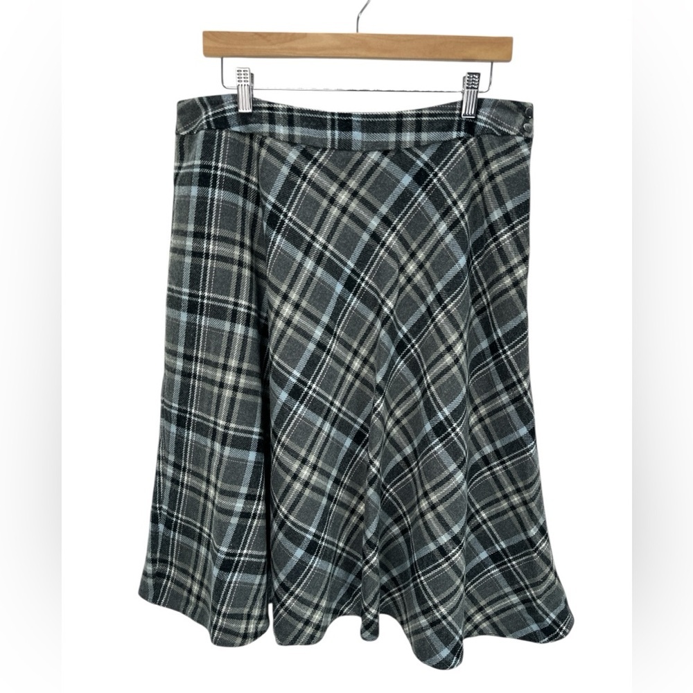 Jones Wear Gray Plaid Circle Skirt Lined Preppy Academia Office Fall Winter 14